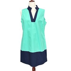 NWOT STS Sail to Sable Dress Sz XL Green Blue Trim Stretch Shift  Coastal Preppy